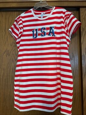 Red & White Striped Sequin USA Tee